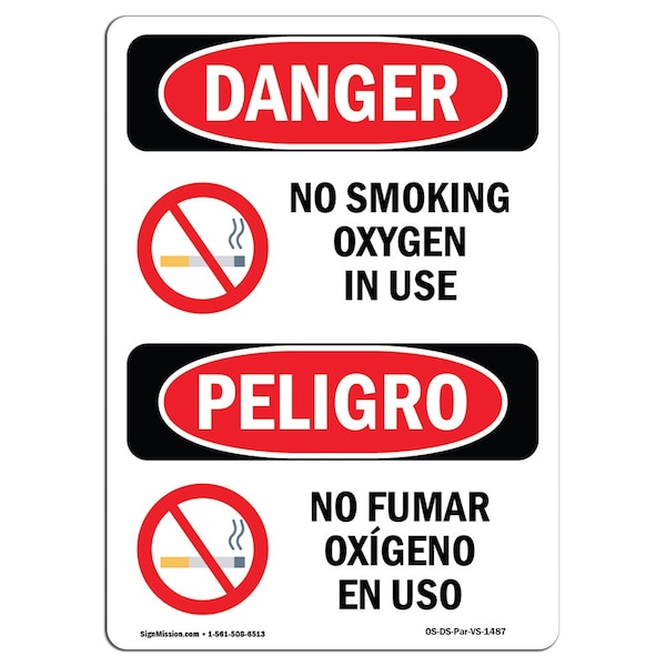 Signmission OSHA, No Smoking Oxygen In Use Bilingual, 14in X 10in, 10" W, 14" L, Spanish, OS-DS-D-1014-VS-1487 OS-DS-D-1014-VS-1487 - main